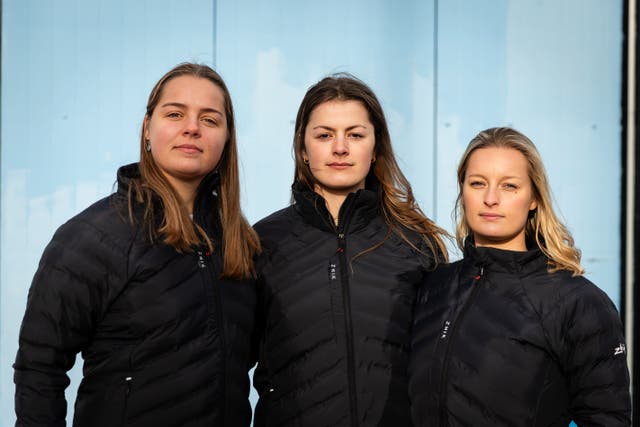 Lottie Hopkinson-Woolley (left), Miriam Payne (middle) and Jess Rowe (right) will be rowing across the Pacific Ocean non-stop and unsupported (Alan Dunkerly Photography/PA)