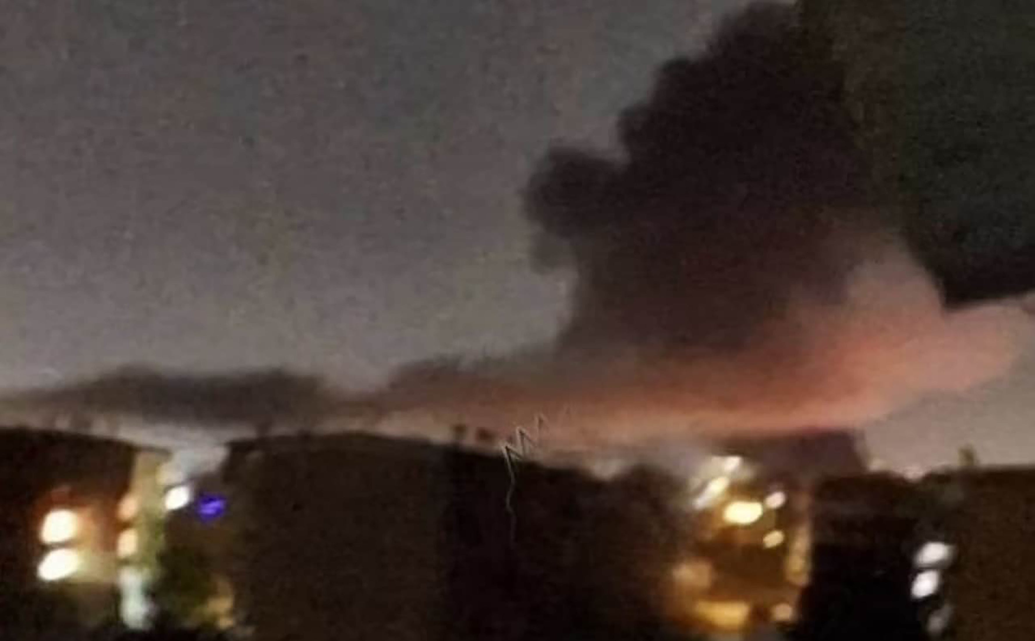 A still from footage released by the Islamic Revolutionary Guard Corps of explosions near the city of Isfahan. The Independent is unable to independently verify the content, date, and conditions under which this was filmed.