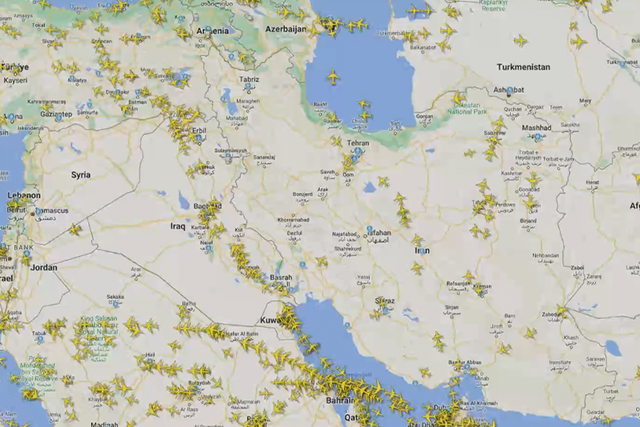 <p>Flights across Middle East region tracked after Israeli launch missile strike on Iran.</p>