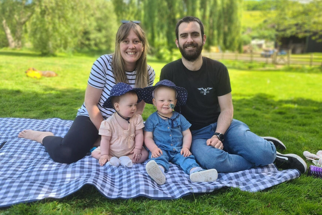 Benedict Barton, who is running the TCS London Marathon for Great Ormond Street Hospital Children’s Charity, with his wife Emily and daughters Sky and Bo (Handout/PA)