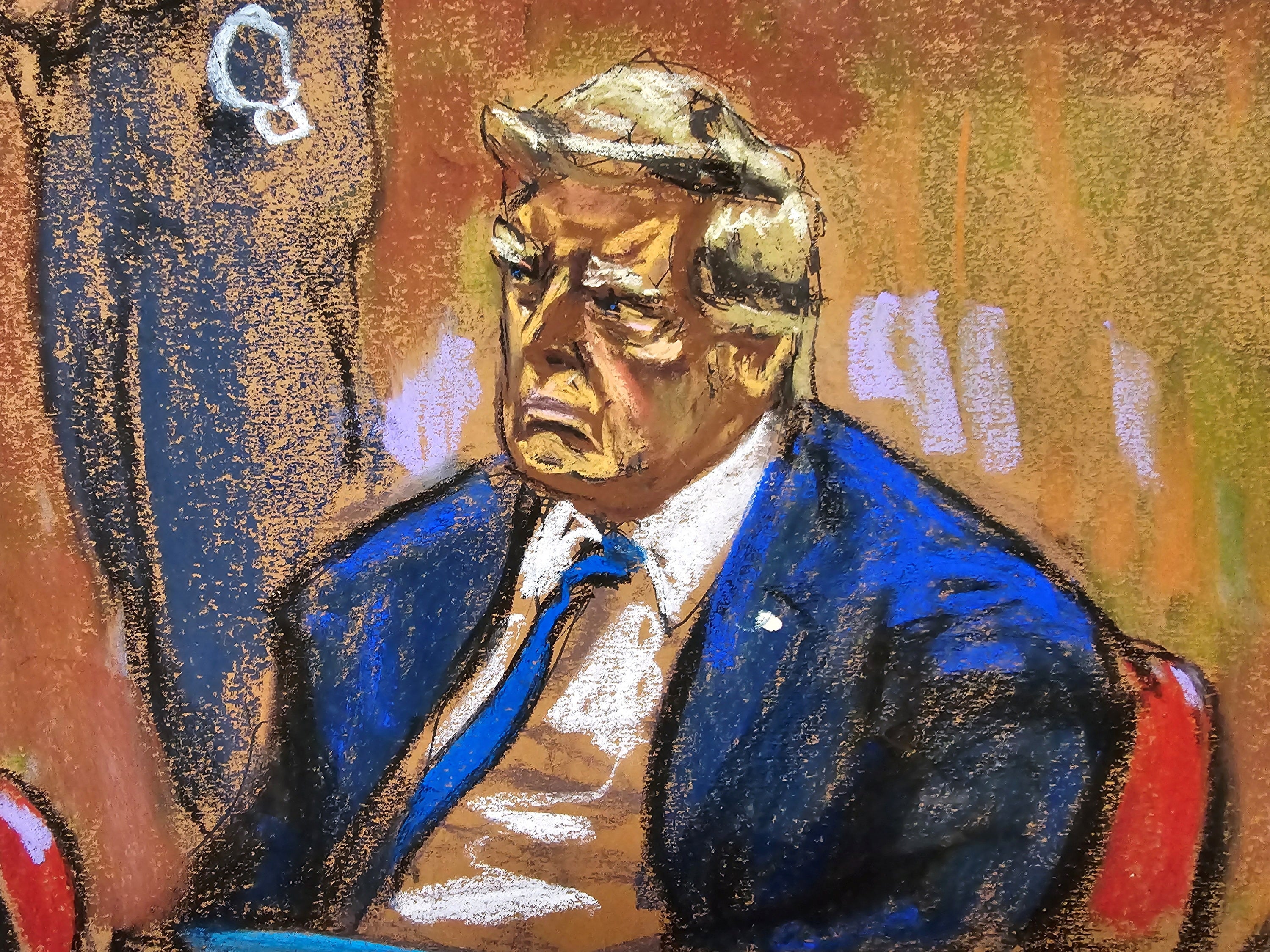 Donald Trump in court sketch during jury selection at his trial