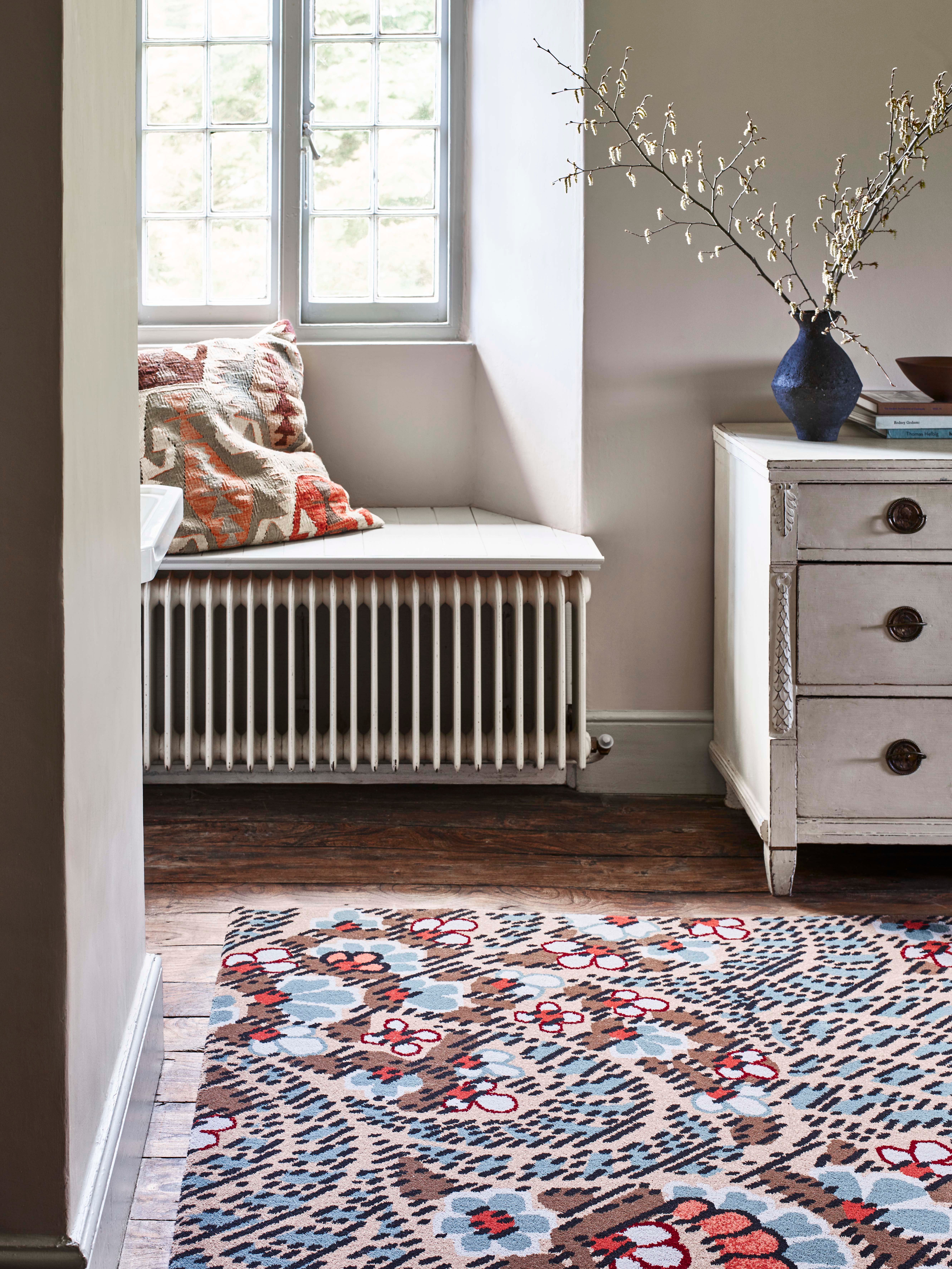 A patterned carpet provides a great point from which to develop a room’s palette