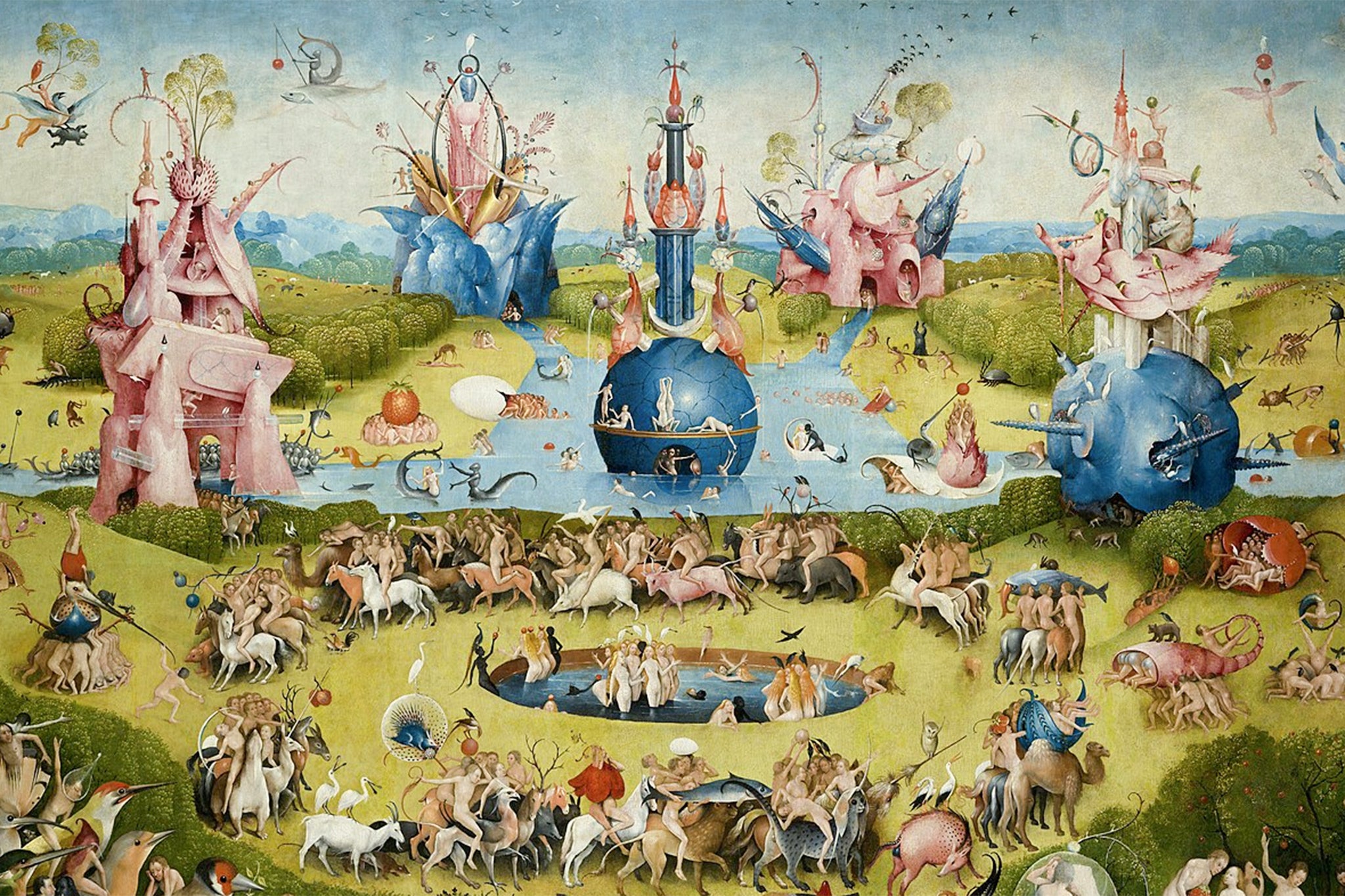 The Garden of Earthly Delights by the Dutch painter Hieronymus Bosch, completed in 1500