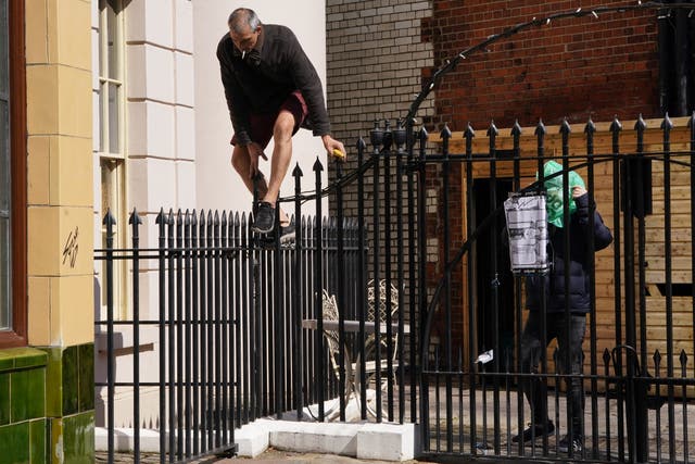 <p>Squatters returning to the York & Albany pub near Regent’s Park, London</p>