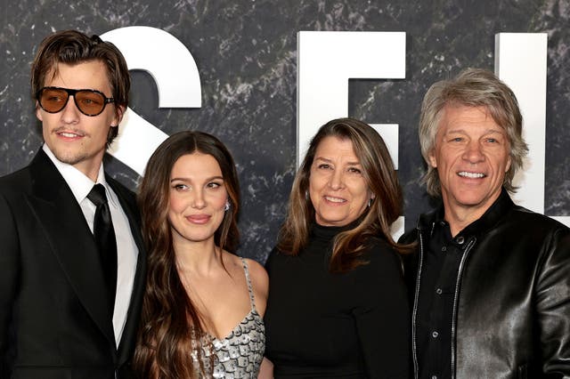 <p>Jake Bongiovi, Millie Bobby Brown, Dorothea Hurley, and Jon Bon Jovi at the New York premiere of ‘Damsel'</p>