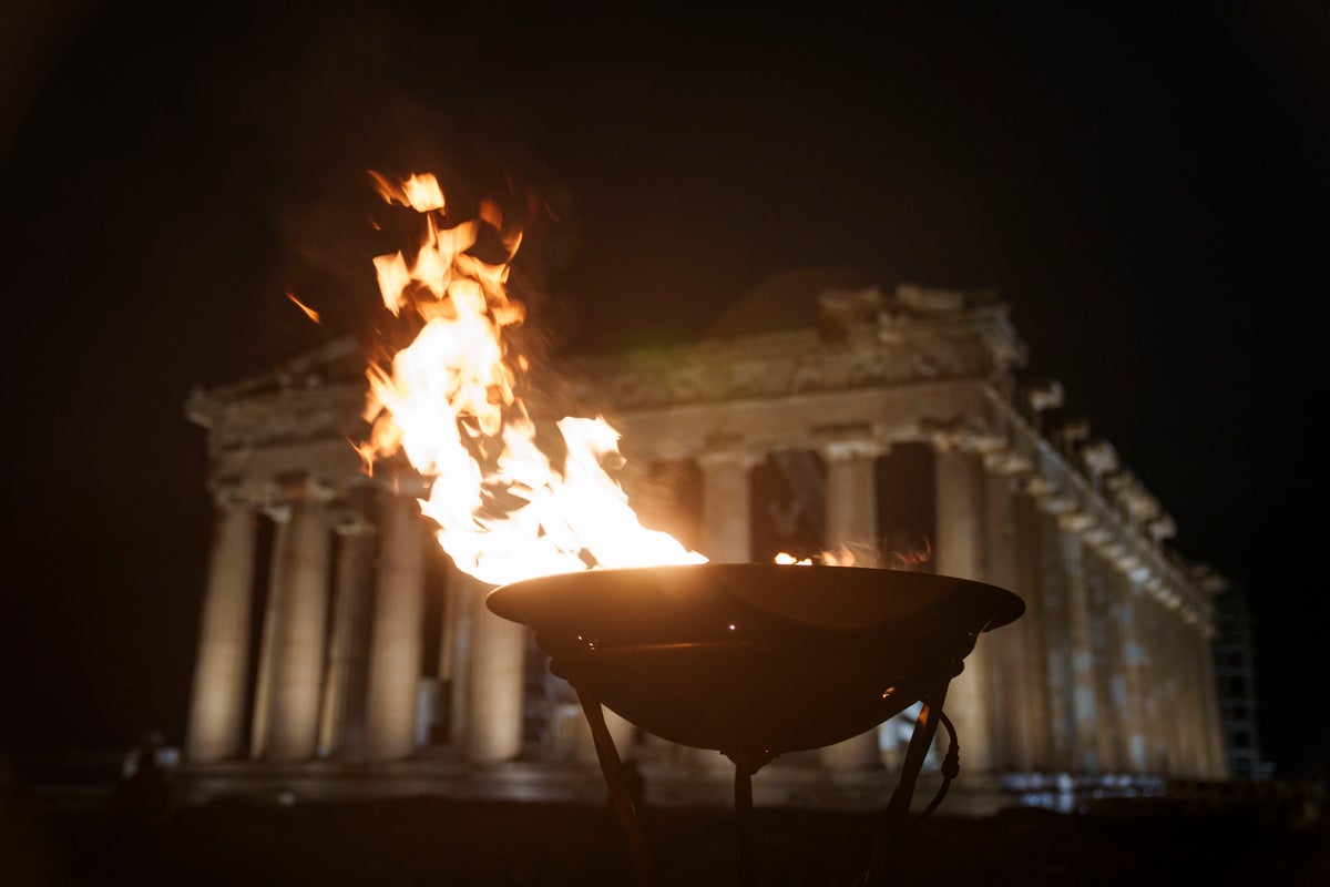 Paris 2024: Cauldron atop Acropolis lit with Olympic torch as relay arrives in Athens