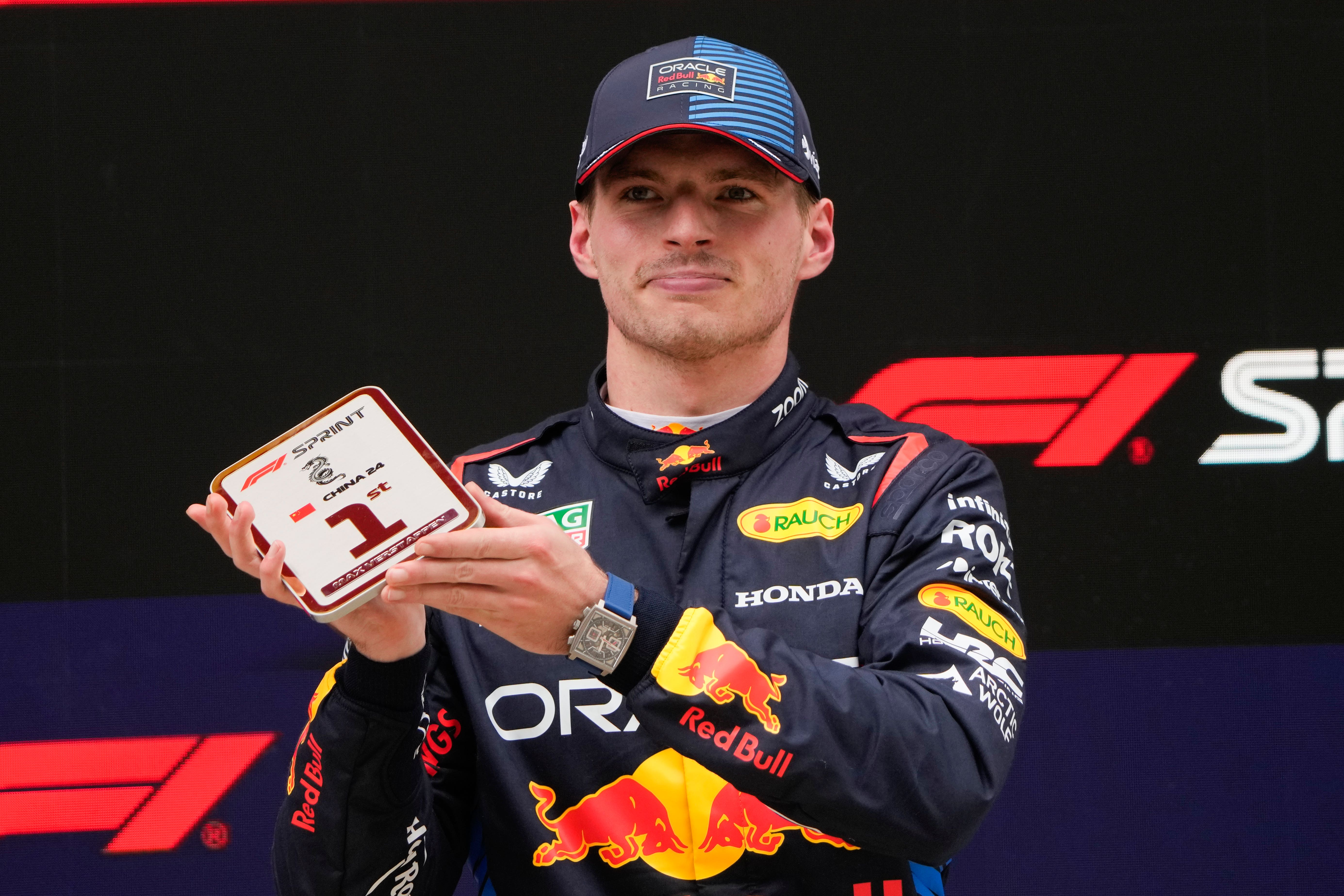 Red Bull driver Max Verstappen of the Netherlands reacts after winning the sprint race at the Chinese Formula One Grand Prix at the Shanghai International Circuit (Andy Wong/AP)