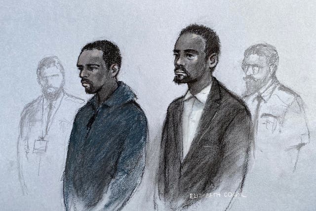 Court artist sketch of Remy Gordon (left) and Kami Carpenter (Elizabeth Cook/PA)