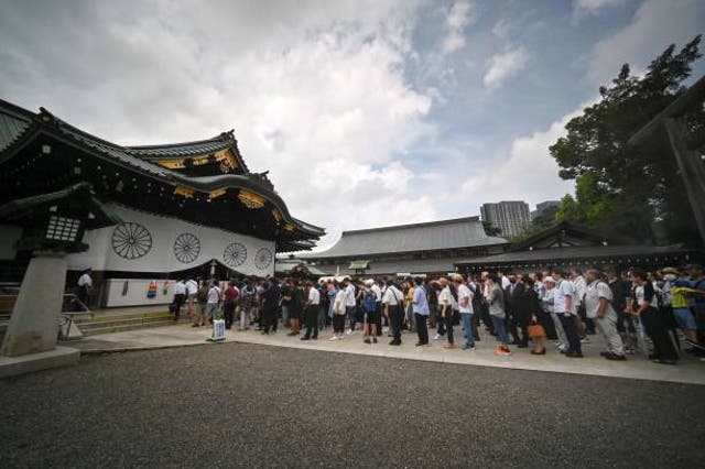 <p>File. Yasukuni shrine on 15 August 2023, 78th anniversary of Japan’s surrender in World War II in 1945</p>