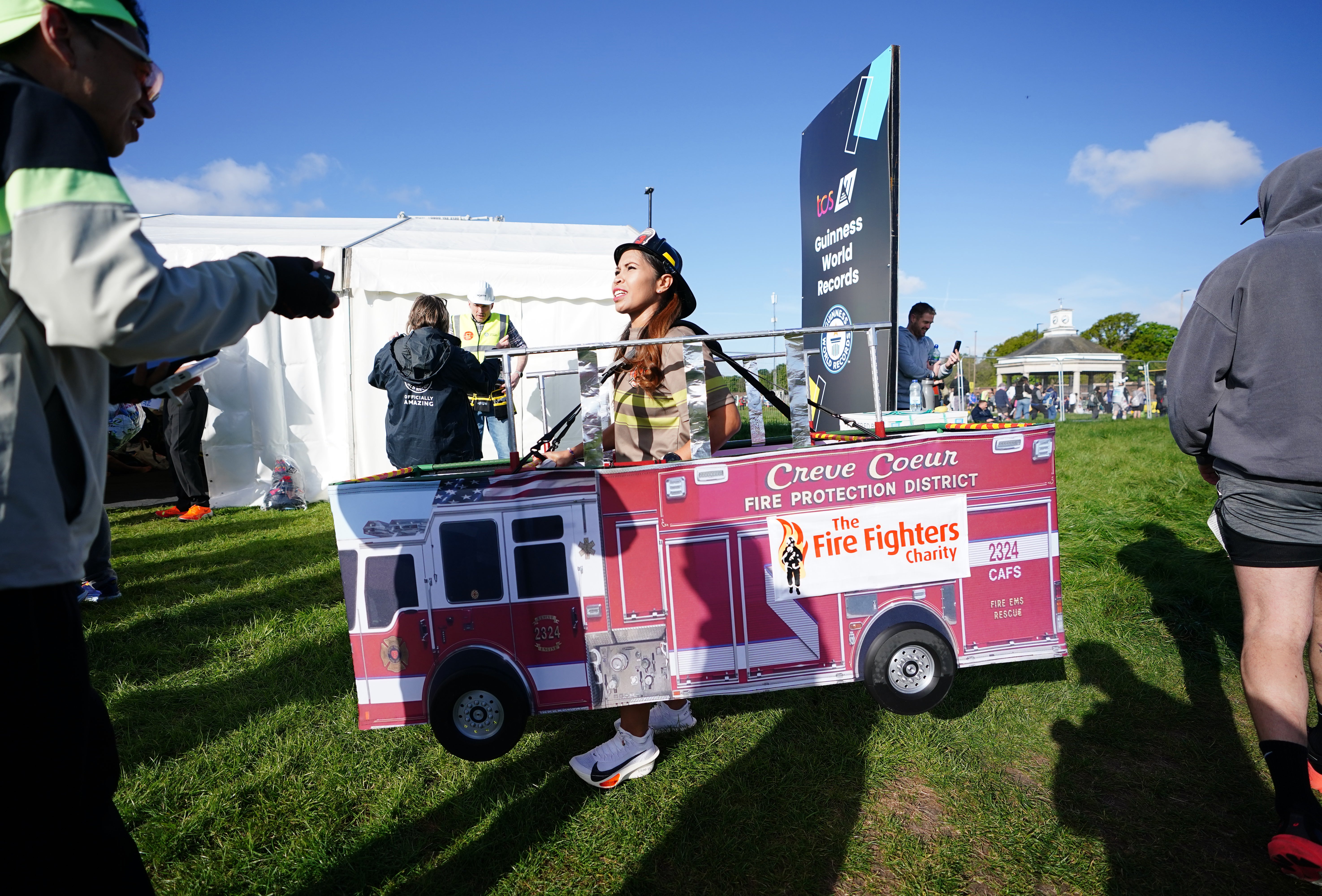 A competitor dressed as a fire engine