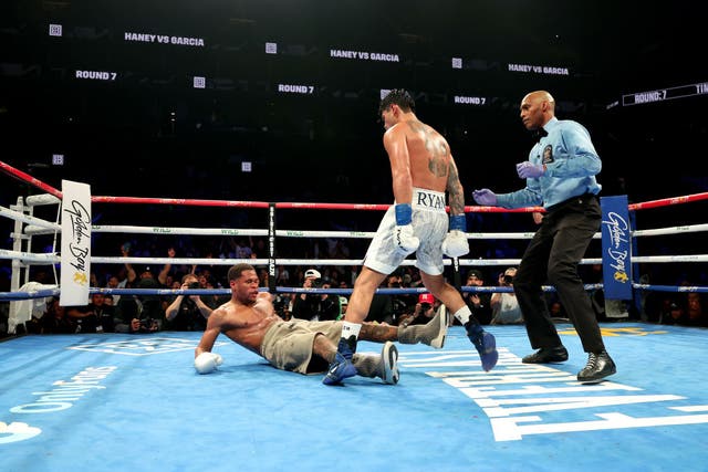 <p>Garcia won an unexpected majority-decision victory against Devin Haney on 20 April in New York </p>