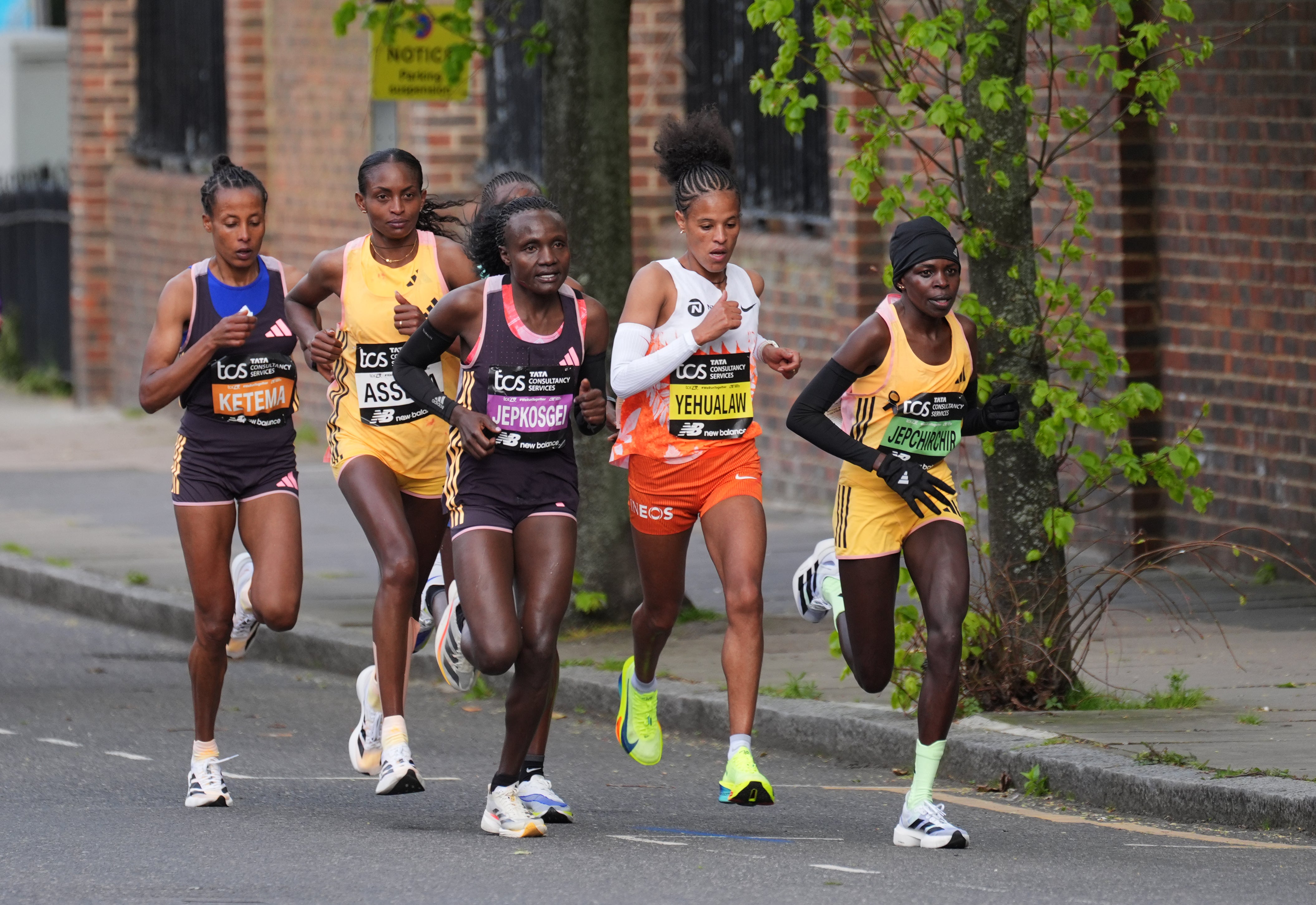 Tigst Assefa, second left, is looking to clinch another landmark win