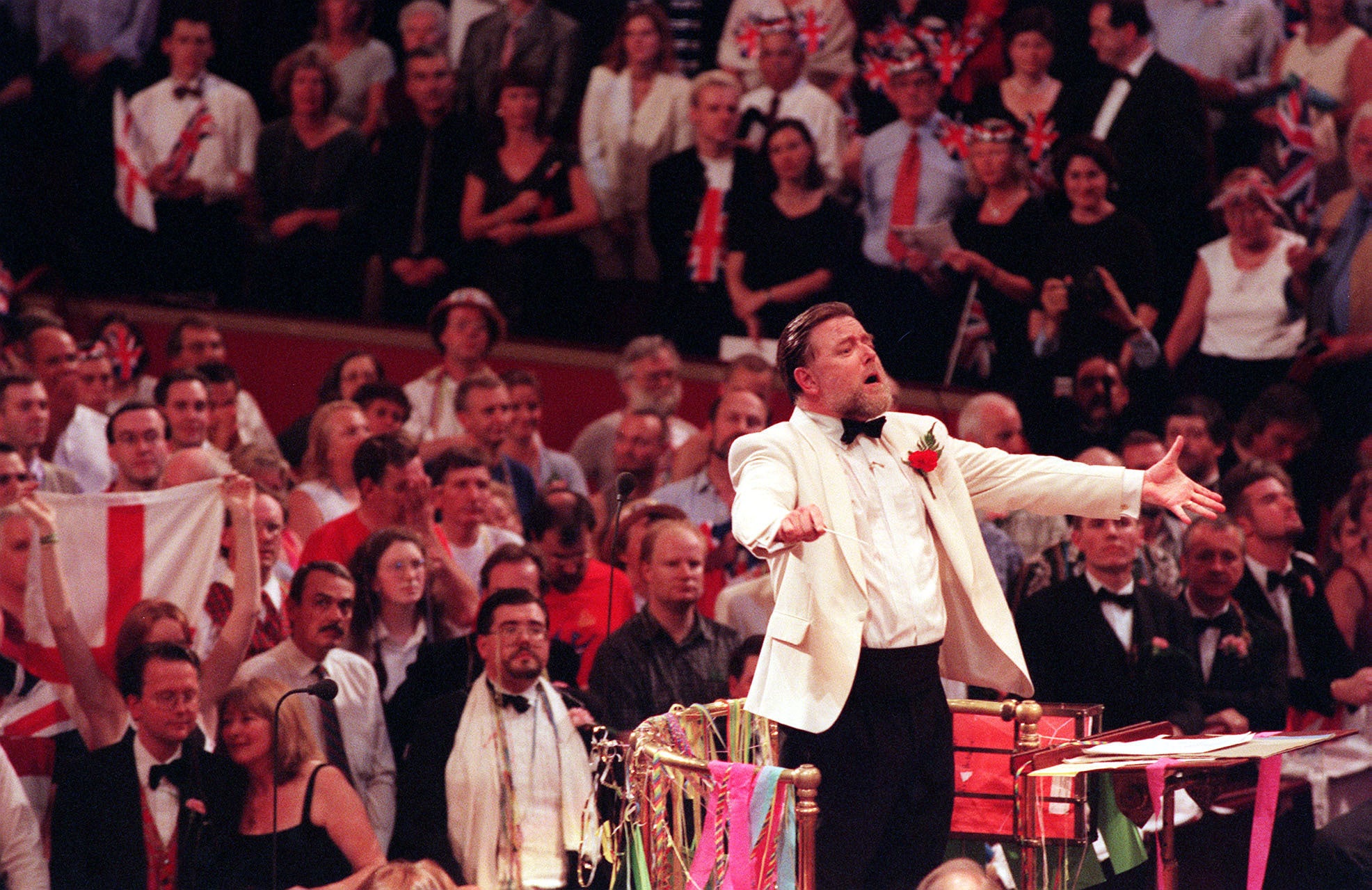 Sir Andrew Davis conducting at the Last Night of the Proms, in the Royal Albert Hall.