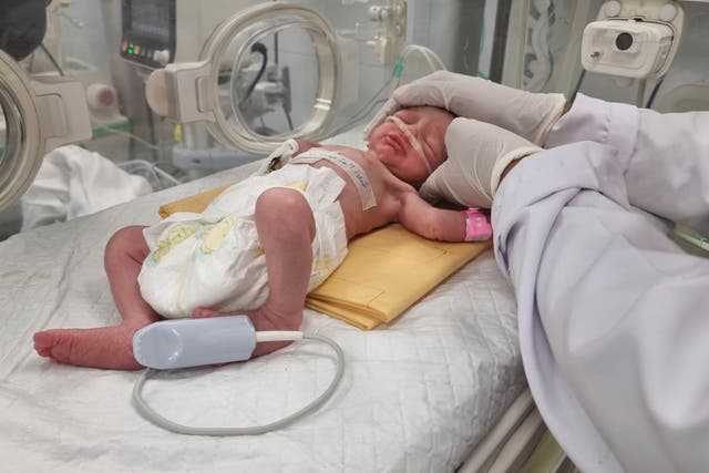 <p>Sabreen al-Sakani was delivered by emergency caesarean section after her mother was fatally injured in a bombing on her home in Rafah </p>