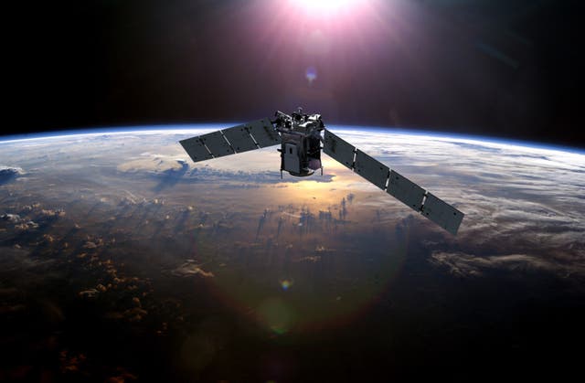 <p>Artist’s impression of the TIMED spacecraft in orbit above Earth</p>