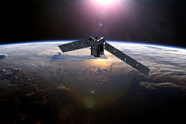 <p>Artist’s impression of the TIMED spacecraft in orbit above Earth</p>