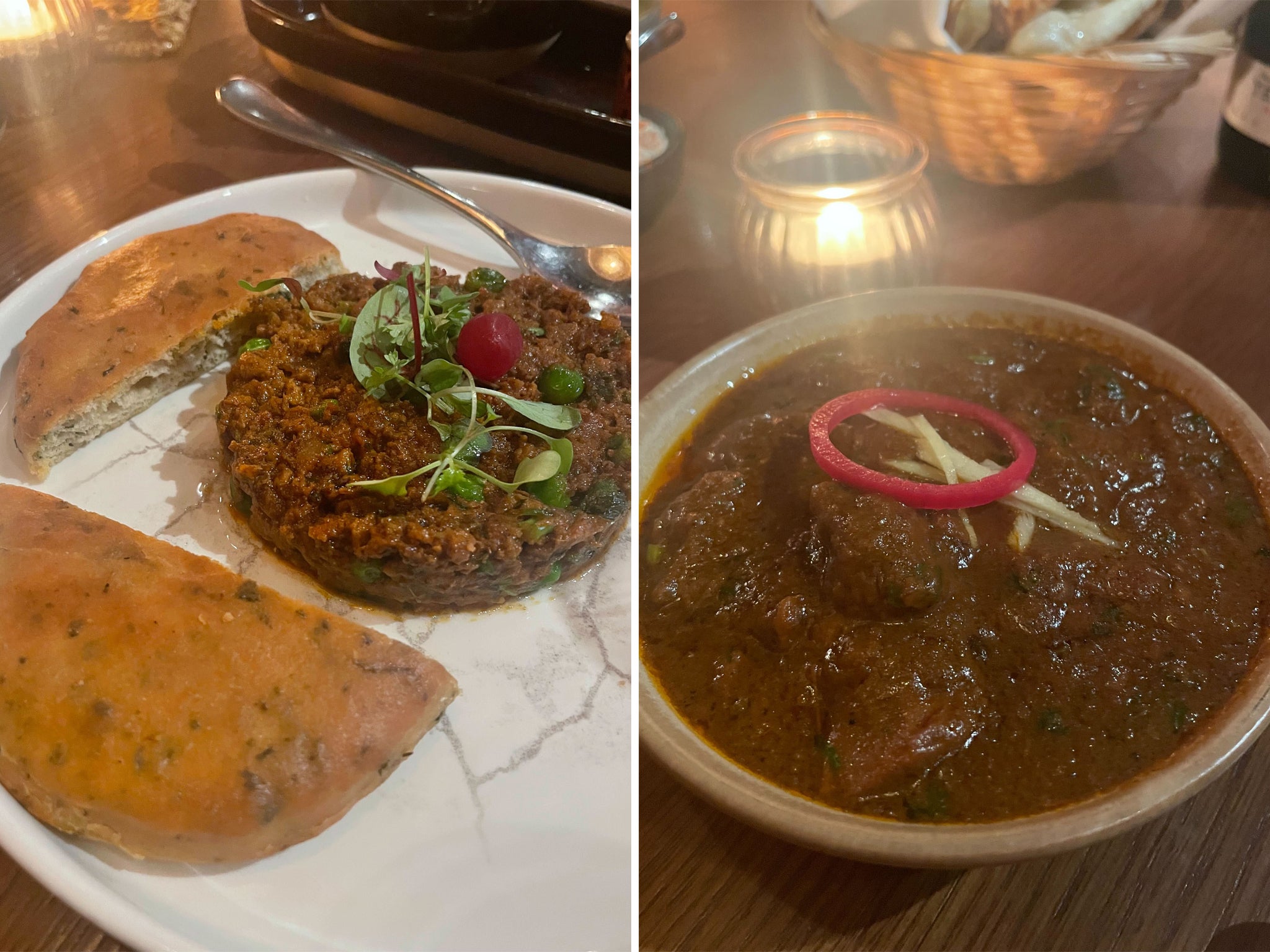 The main dishes range from kheema to curries