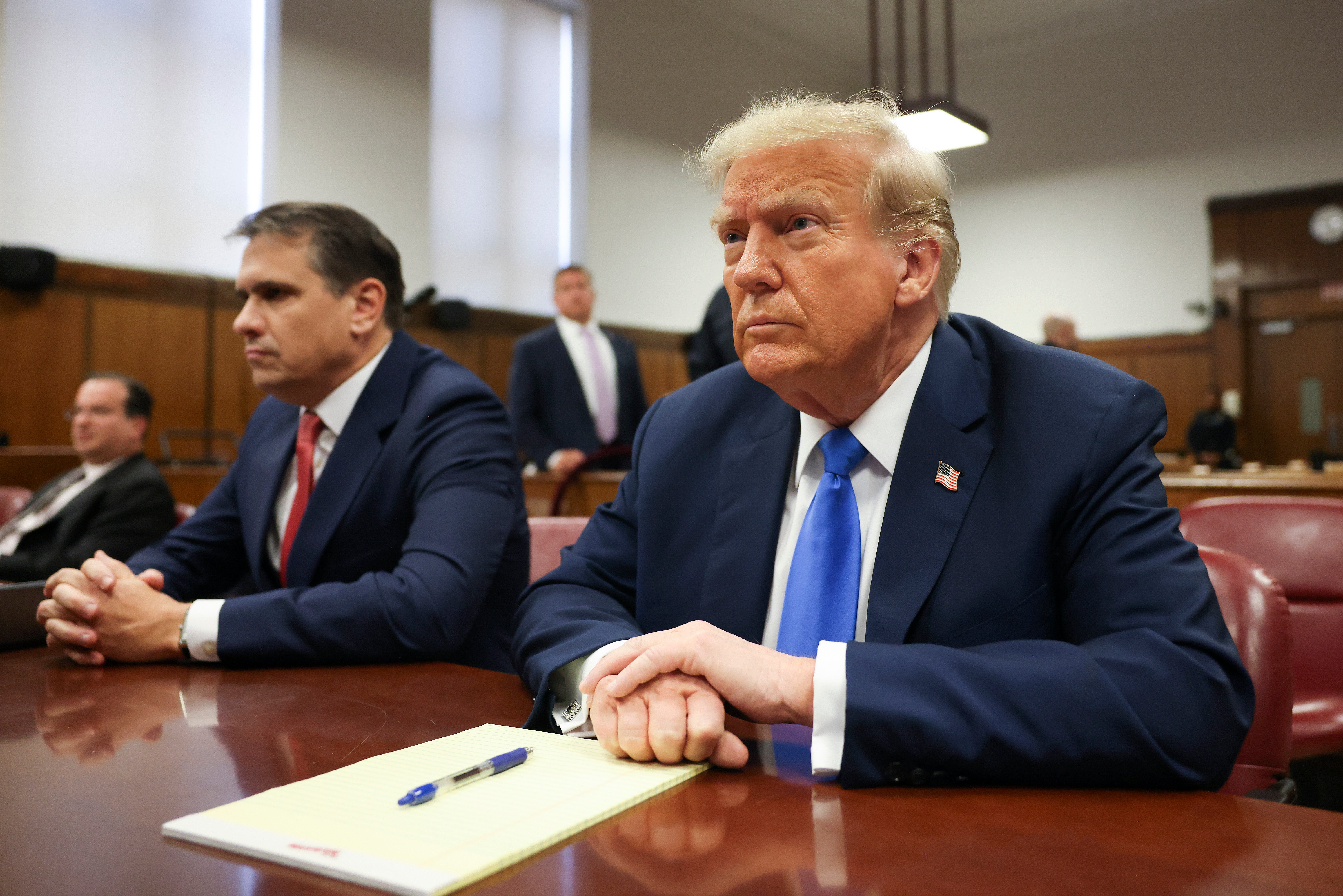Donald Trump sits in a criminal courtroom in Manhattan on 22 April.