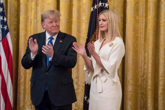 <p>Donald and Ivanka Trump appear at a White House event in 2020 </p>