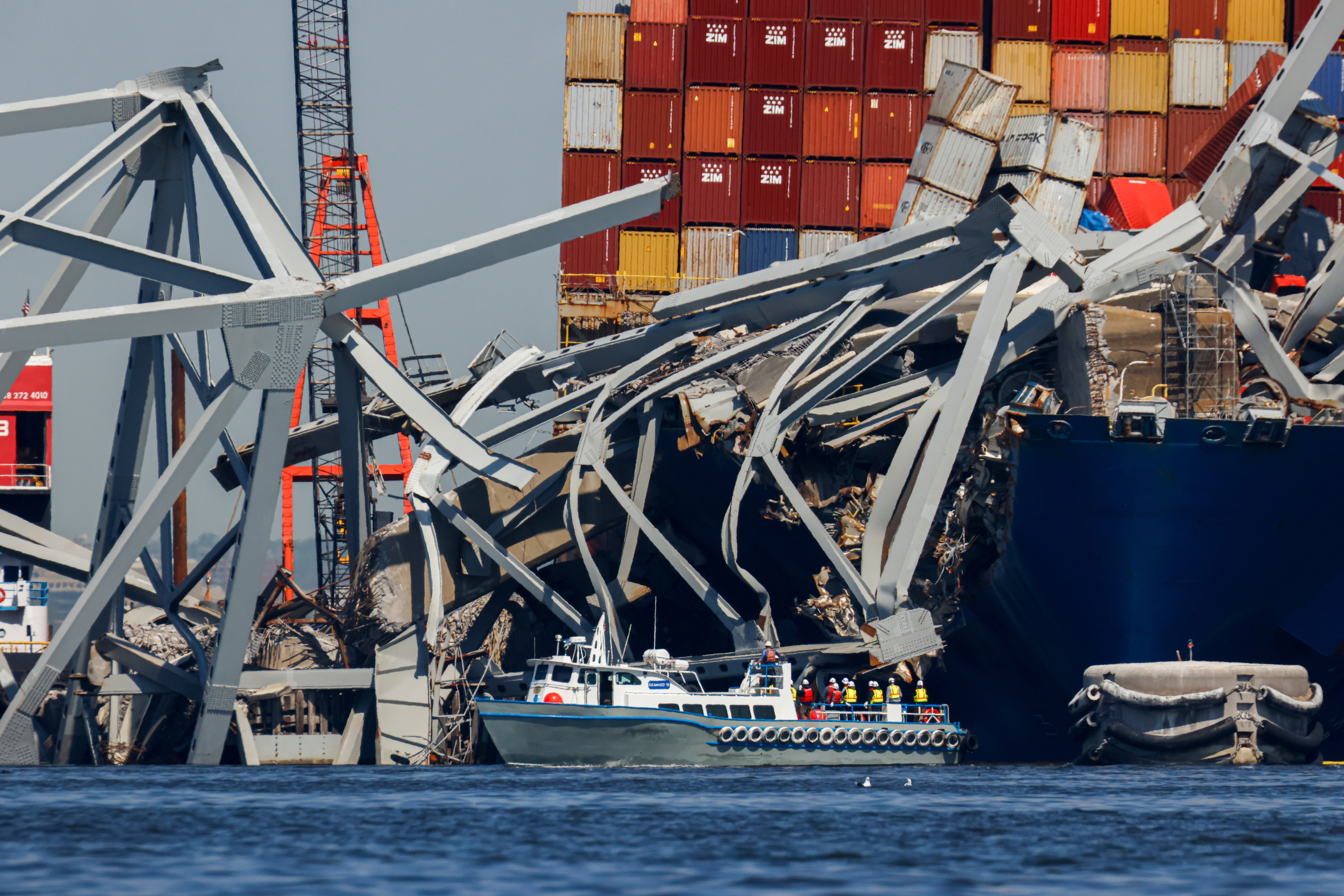 Salvage work continues on the collapsed Francis Scott Key Bridge in Baltimore.