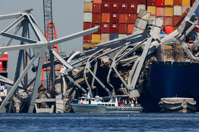 <p>Salvage work continues on the collapsed Francis Scott Key Bridge in Baltimore</p>