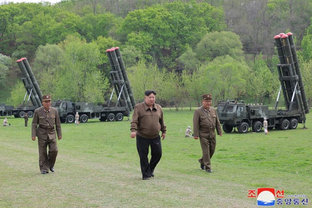 <p>A photo released by North Korean Central News Agency shows Kim Jong-un overseeing a simulated nuclear counterattack drill</p>