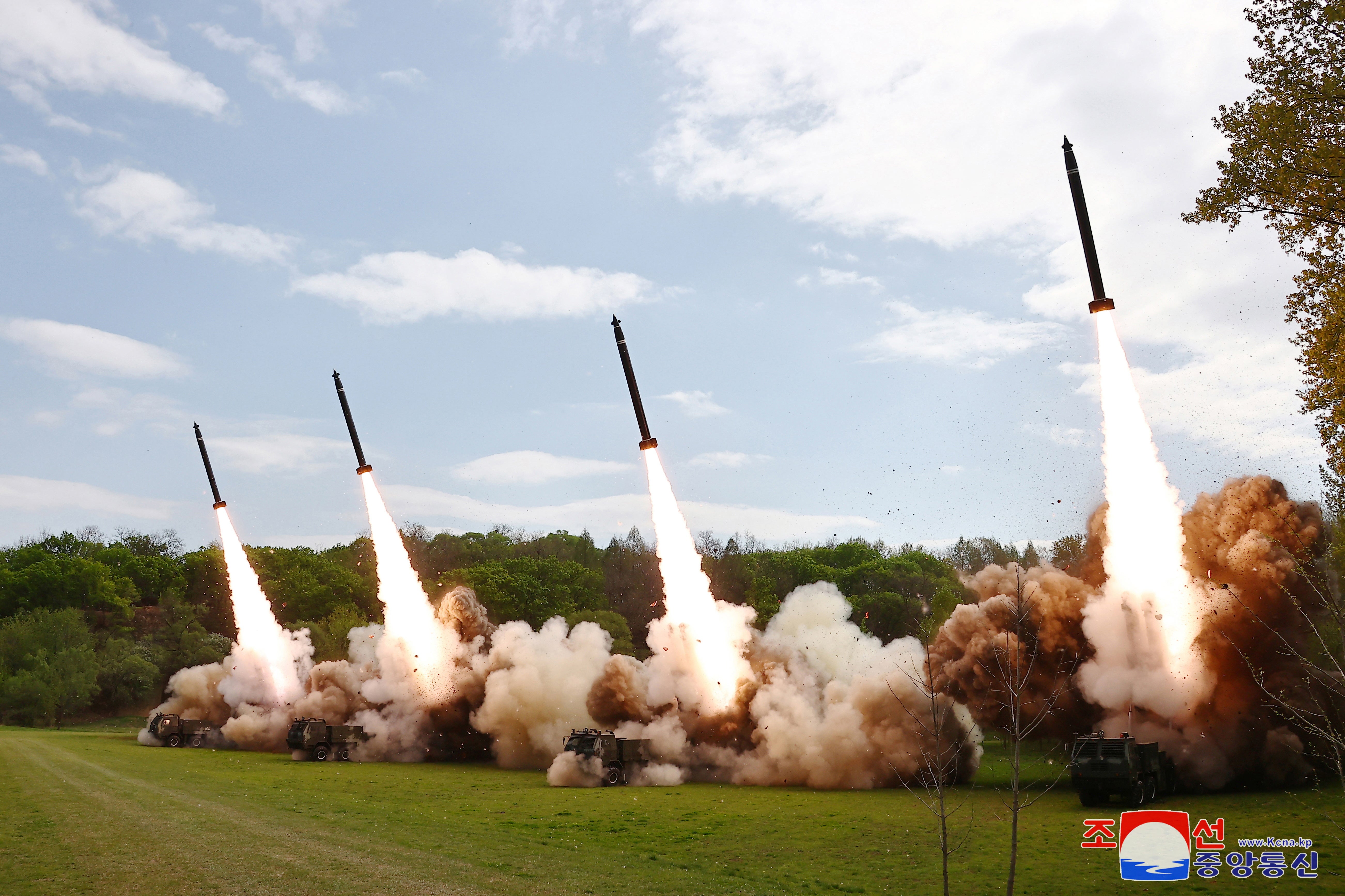 Missiles launched during a simulated nuclear counterattack drill at an undisclosed location