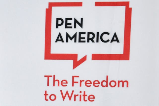 <p>File: A logo is displayed at the PEN America Literary Awards</p>
