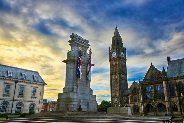 Three teenagers have been given community orders for criminal damage after Rochdale Cenotaph was daubed with the words ‘Free Palestine’ (TWH Photography/Alamy/PA)