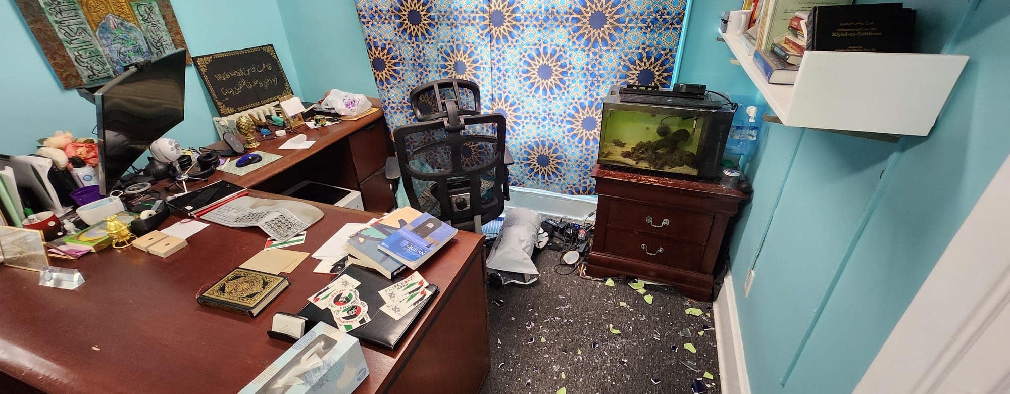 Damage at the Centre of Islamic Life at Rutgers University, New Jersey