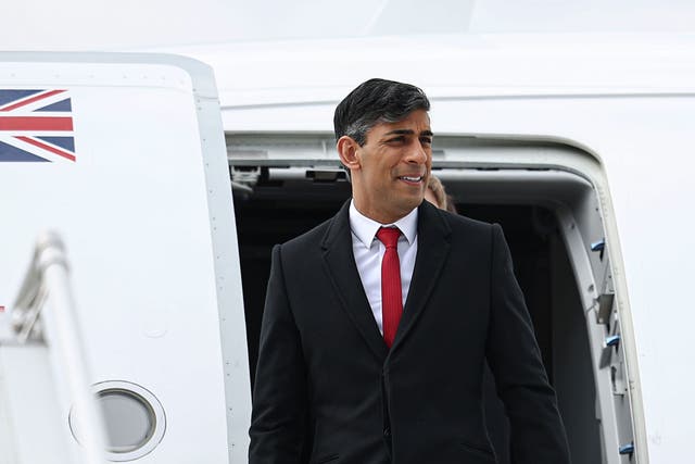 <p>Prime minister Rishi Sunak arrives at Warsaw Chopin airport during a visit to Poland</p>