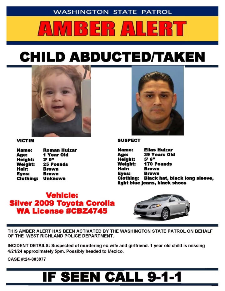 Washington State Patrol issued an Amber Alert for missing Roman Huizar