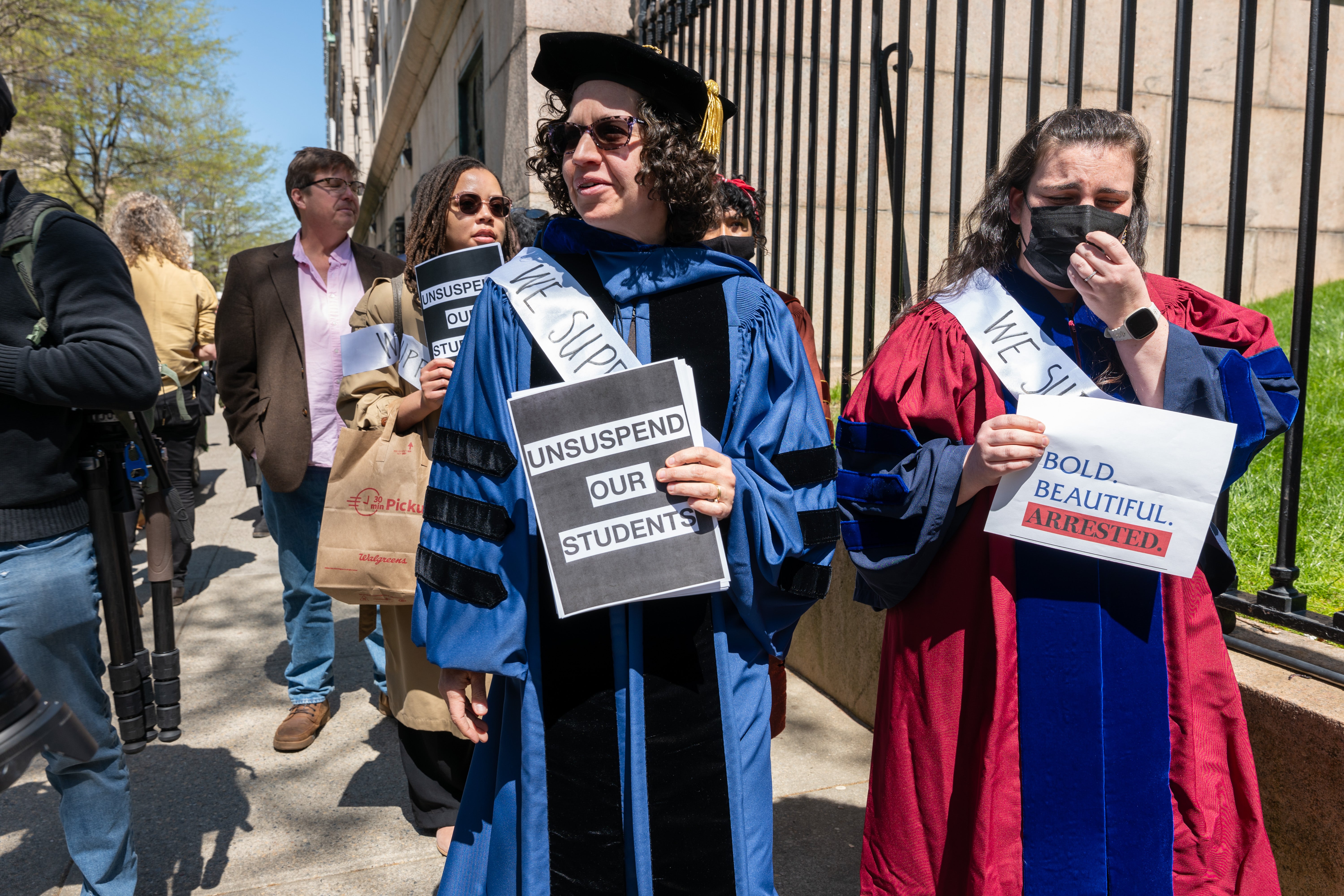 Barnard professors walk out of class in support of students suspended for protesting for Palestine at Columbia University on April 22, 2024 in New York City.