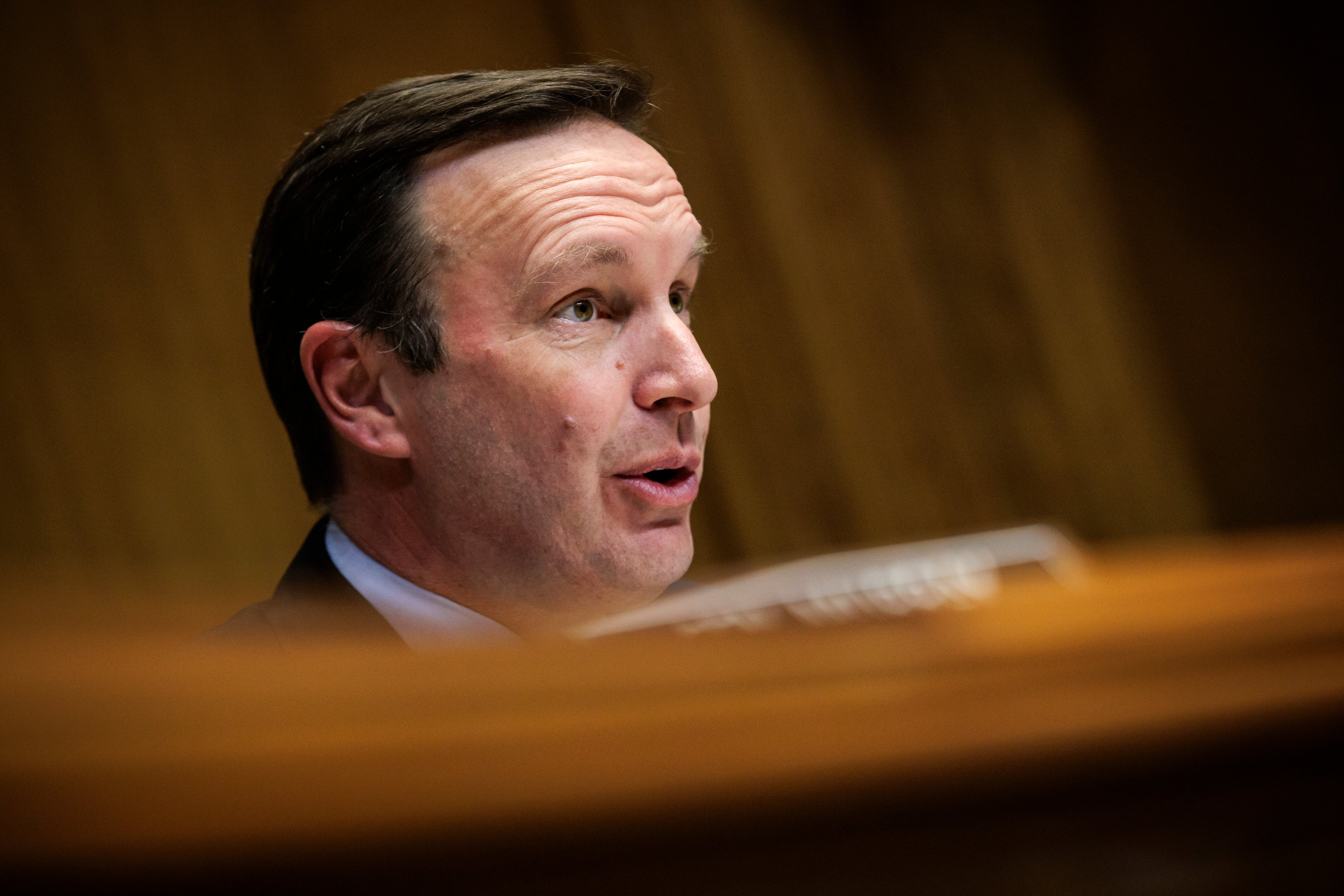 Senator Chris Murphy is pictured during a committee hearing. He called the Supreme court “brazenly corrupt” in a recent interview.