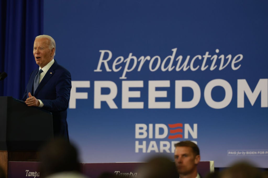 President Joe Biden speaks during a campaign stop at Hillsborough Community College in Florida