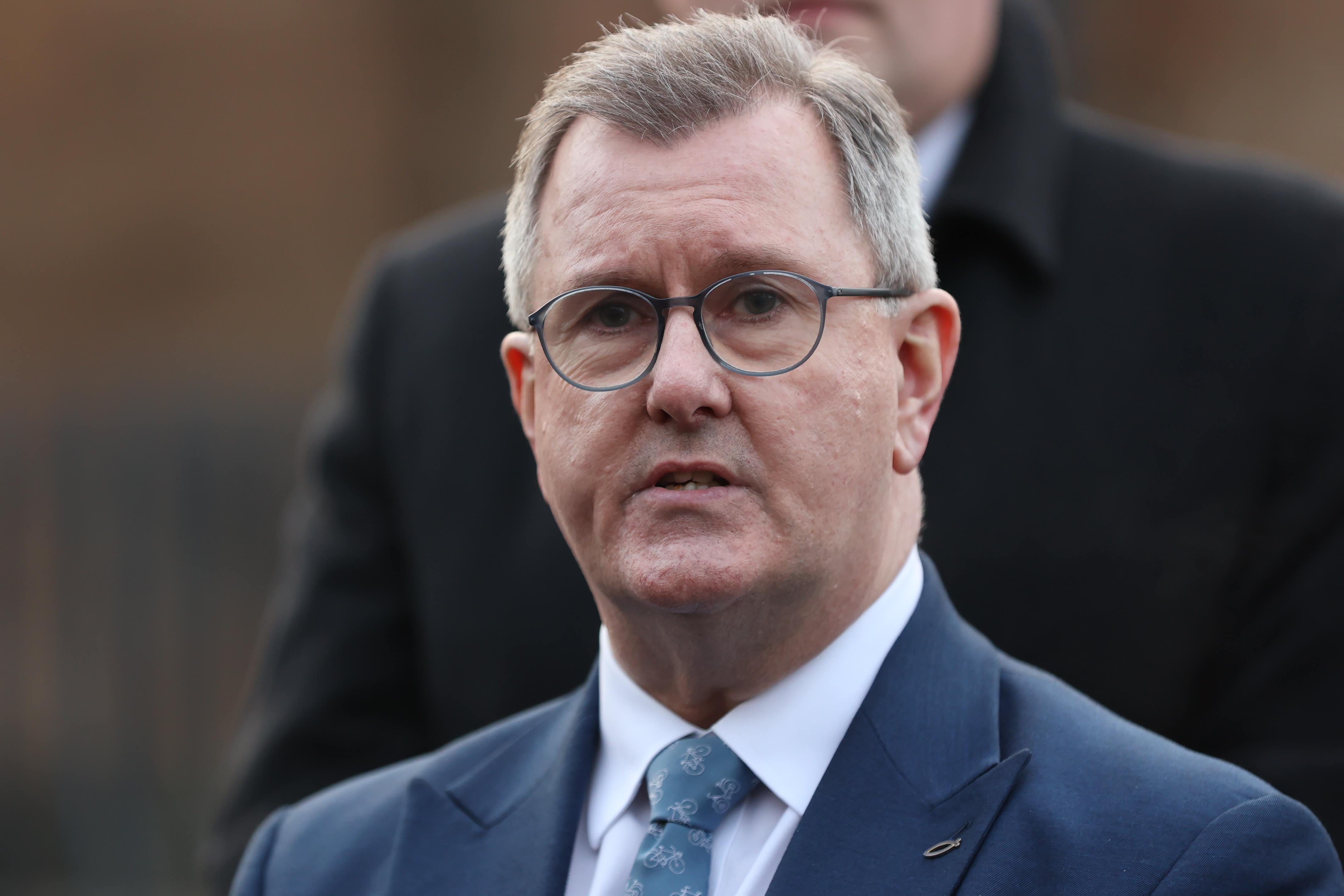 Sir Jeffrey Donaldson was arrested and charged in relation to historical sexual allegations at the end of March (Liam McBurney/PA)