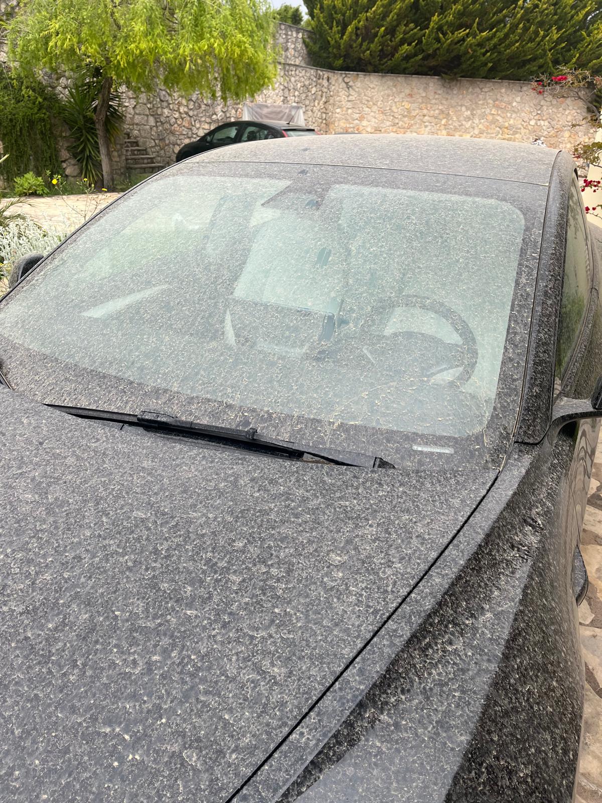A car covered in orange dust on the Greek island of Lefkada on Tuesday morning