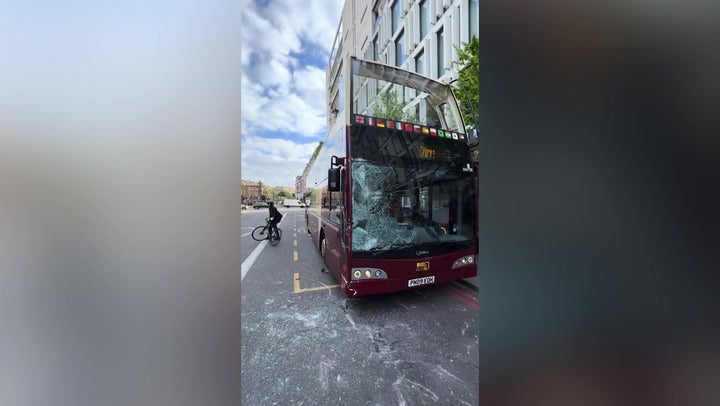 <p>Loose blood-soaked Household Cavalry horses cause chaos in central London with smashed cars and police at scene</p>