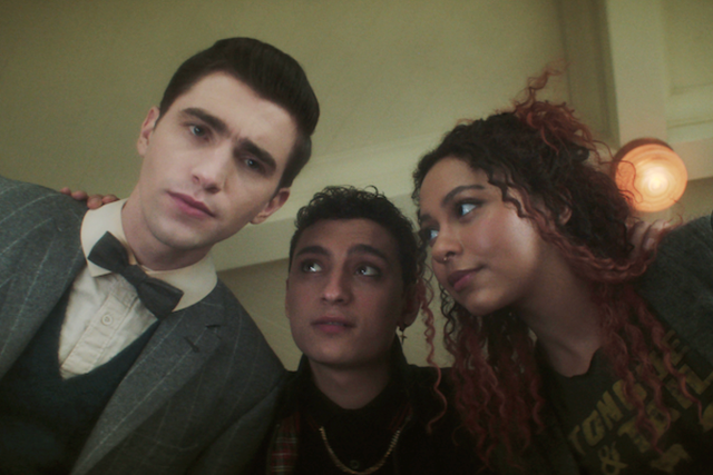<p>George Rexstrew as Edwin, Jayden Revri as Charles and Kassius Nelson as Crystal in ‘Dead Boy Detectives’ </p>
