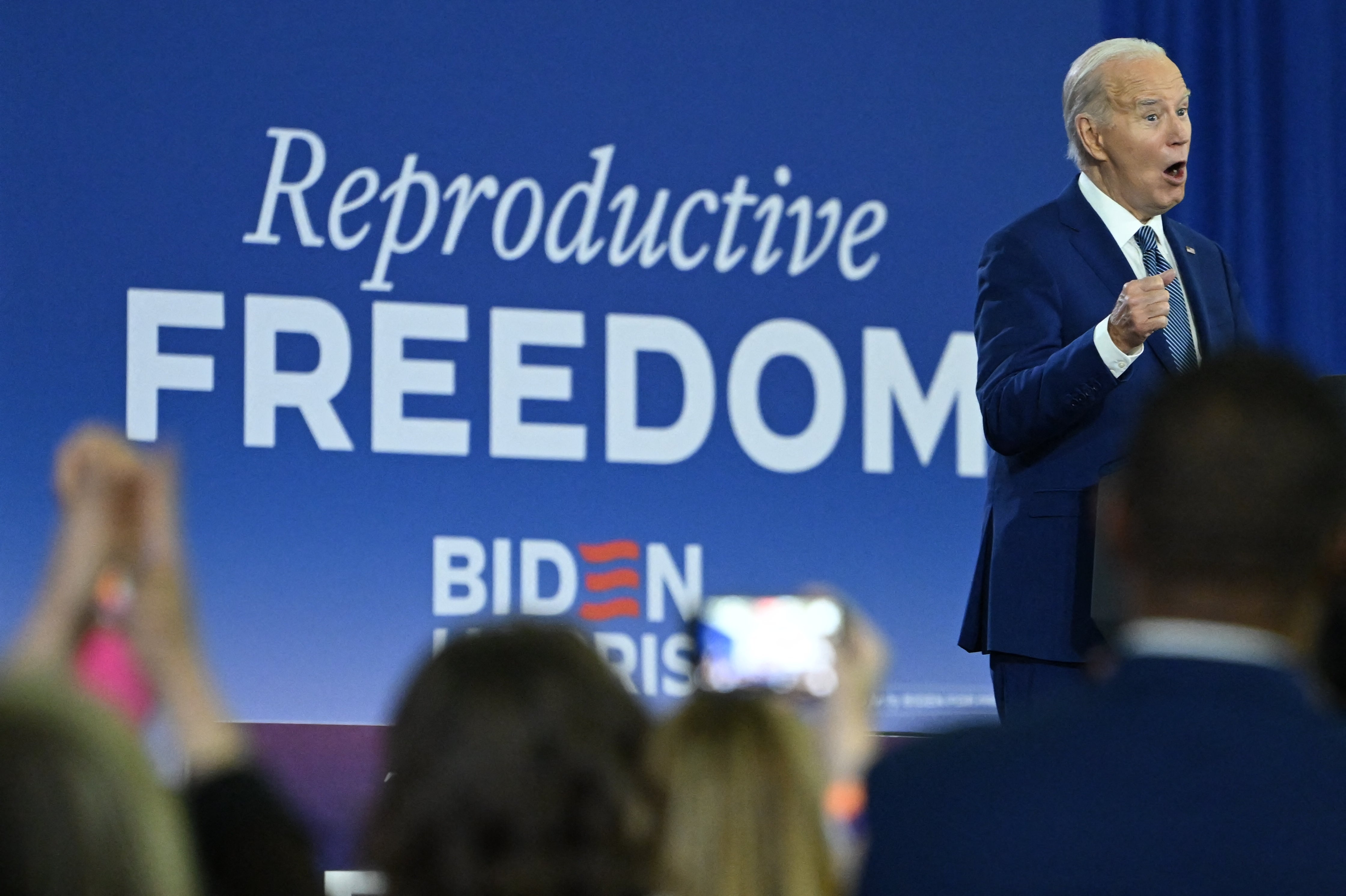 US president Joe Biden speaks about reproductive freedom in Tampa, Florida, on 23 April 2024