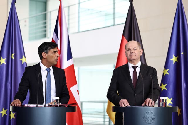 <p>Prime Minister Rishi Sunak and Germany’s Chancellor Olaf Scholz (Henry Nicholls/PA)</p>