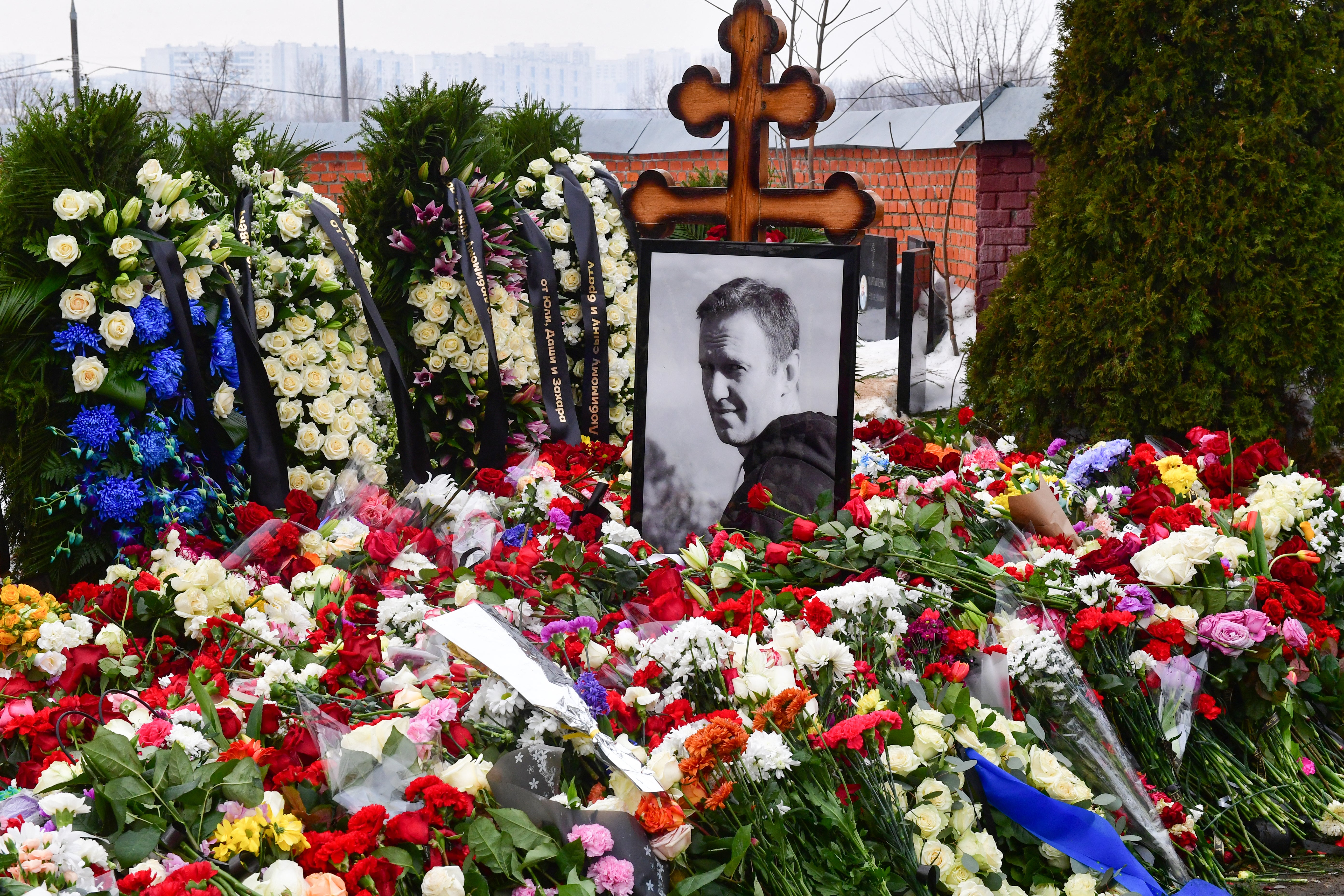 The grave of Russian opposition leader Alexei Navalny at the Borisovo cemetery in Moscow