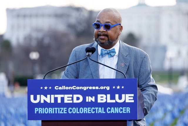 <p>WASHINGTON, DC - MARCH 12: Rep Donald Payne, Jr. (D-NJ), Co-Chair of the Colorectal Cancer Caucus, speaks at the Fight Colorectal Cancer "United in Blue" flag installation on the National Mall to spotlight the rise in young adult Colorectal cancer cases on March 12, 2024 in Washington, DC. (Photo by Paul Morigi/Getty Images for Fight Colorectal Cancer)</p>