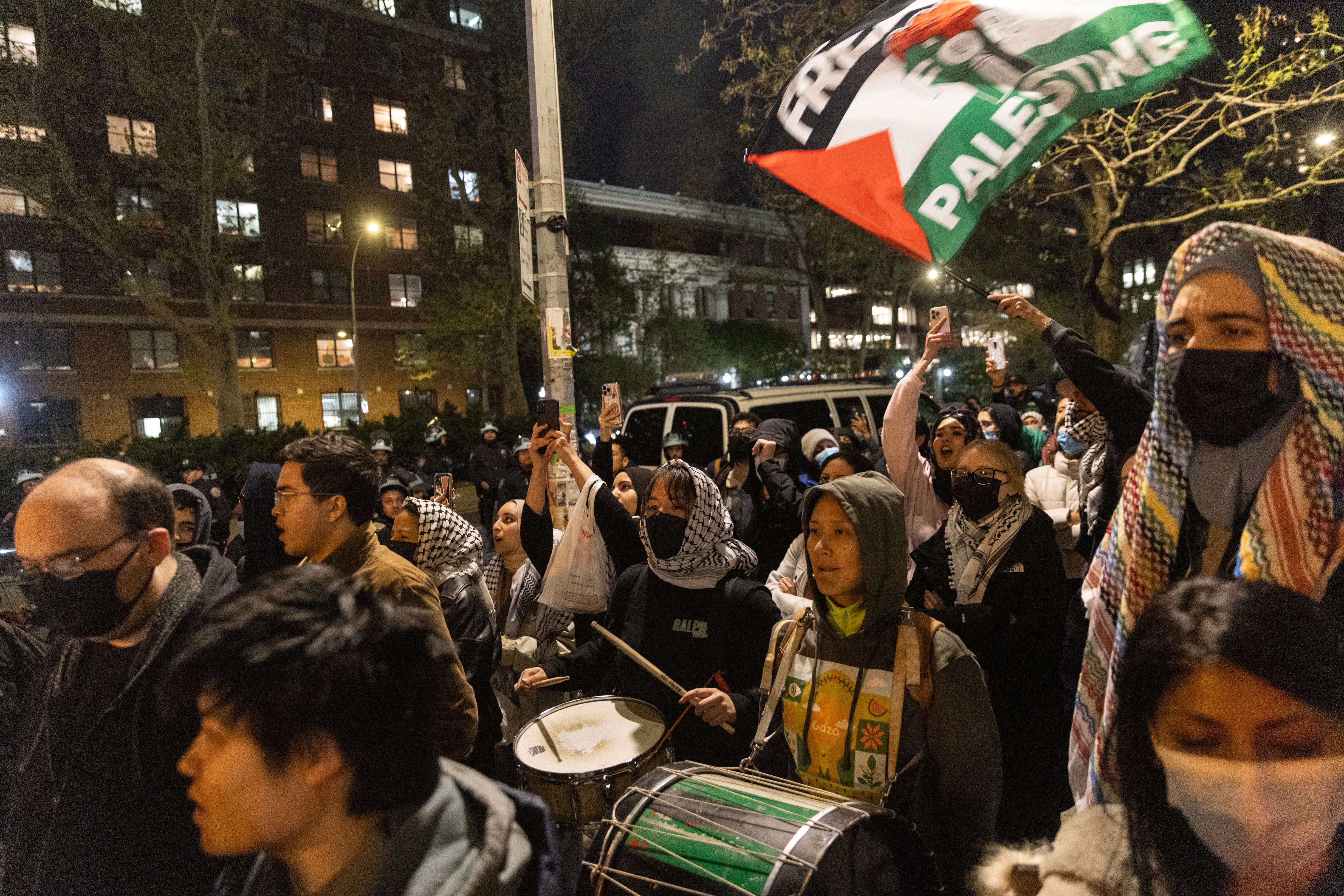 Pro-Palestinian supporters rally outside Columbia University on April 23