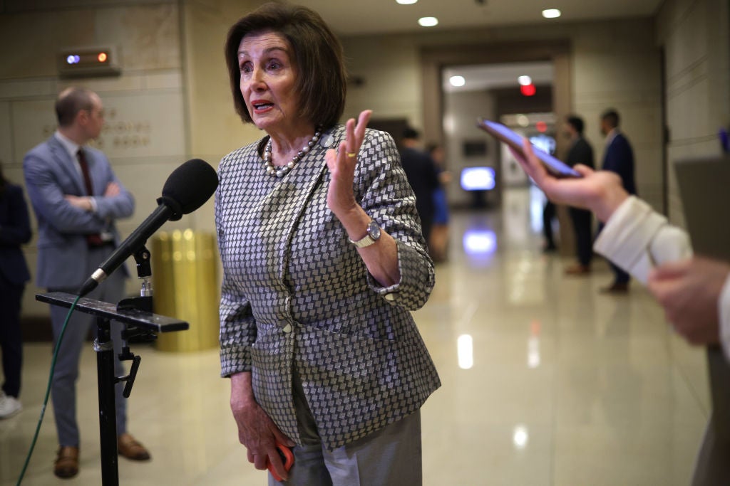 Nancy Pelosi speaks to reporters on Capitol Hill in March, 2024. She has called on Netanyahu to resign on Wednesday