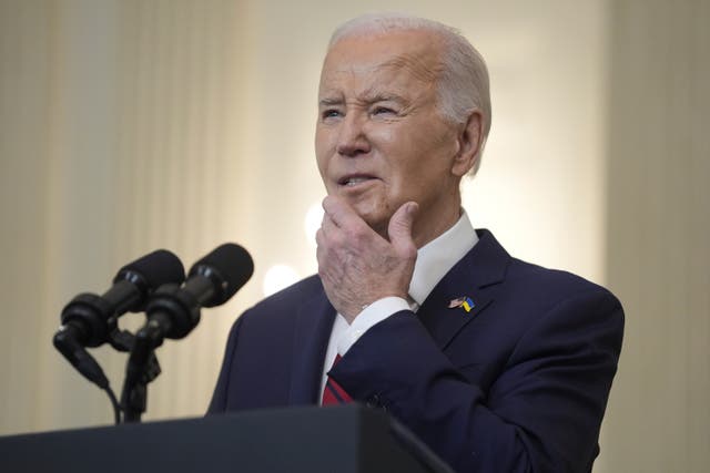 <p>President Joe Biden speaks before signing a $95bn foreign aid package at the White House on Wednesday 24 April 2024</p>
