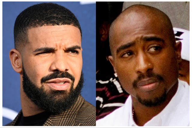 <p>Drake (left) and Tupac Shakur </p>