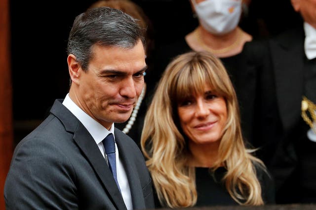 <p>Spanish Prime Minister Pedro Sanchez and his wife Maria Begona Gomez Fernandez leave after meeting with Pope Francis, at the Vatican</p>