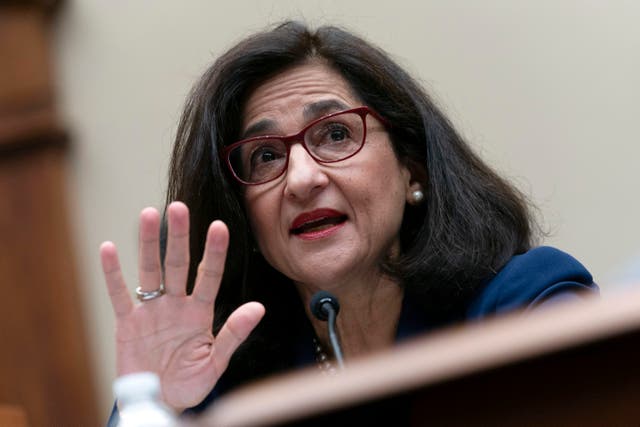 <p>Columbia University President Nemat Minouche Shafik testifies before the House on April 17. Talks between college administrators and student protesters have broken down </p>