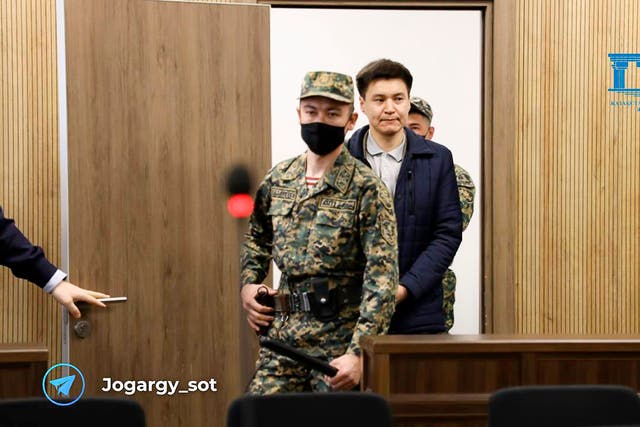 <p>Kazakhstan In this photo released by The Kazakhstan Supreme Court Press Office’s Telegram channel on Friday, April 19, 2024, businessman Kuandyk Bishimbayev, the country’s former economy minister, is escorted into court in Astana, Kazakhstan</p>